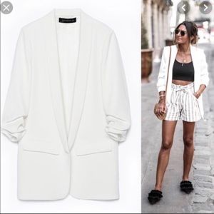 Zara White Rolled-Up Blazer NWT